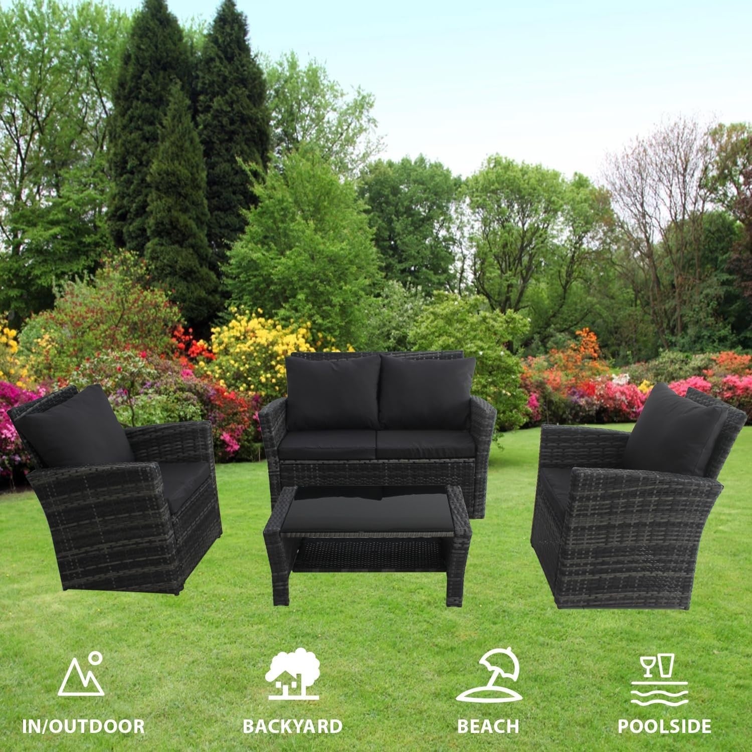 Rattan Garden Furniture Set 4-Seater Sofa Chairs Table Outdoor Patio
