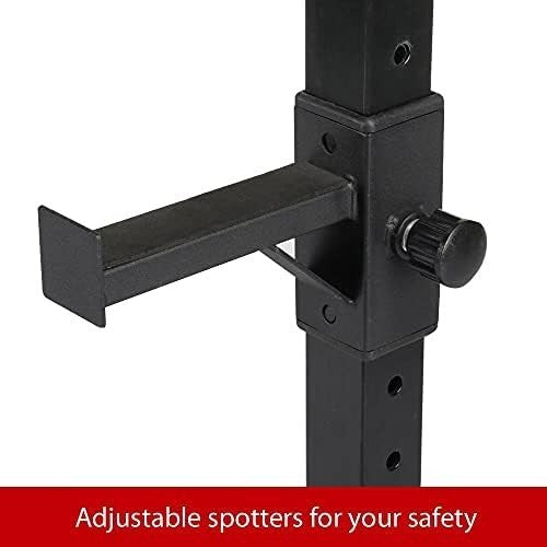 Professional Adjustable Squat Rack – Heavy-Duty Black Frame with Safety Spotters