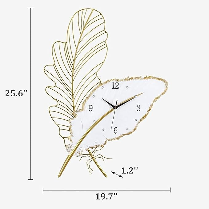 Luxury Feather Wall Clock Silent Modern Art Metal Design Large Decorative Clock