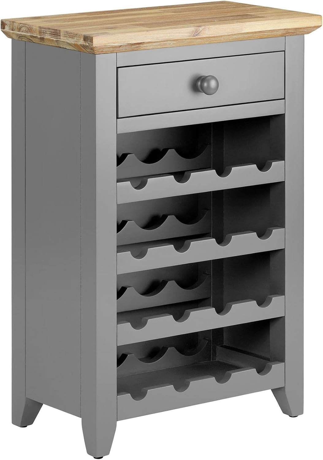 Dove Grey Wine Rack Side Cabinet with Drawer | Holds 16 Bottles Wood Console