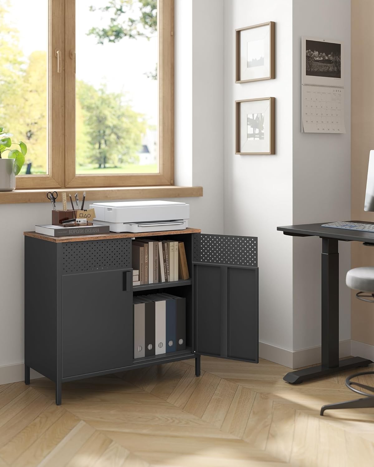 Industrial Metal Storage Cabinet Sideboard Cupboard Black Rustic Brown 80cm