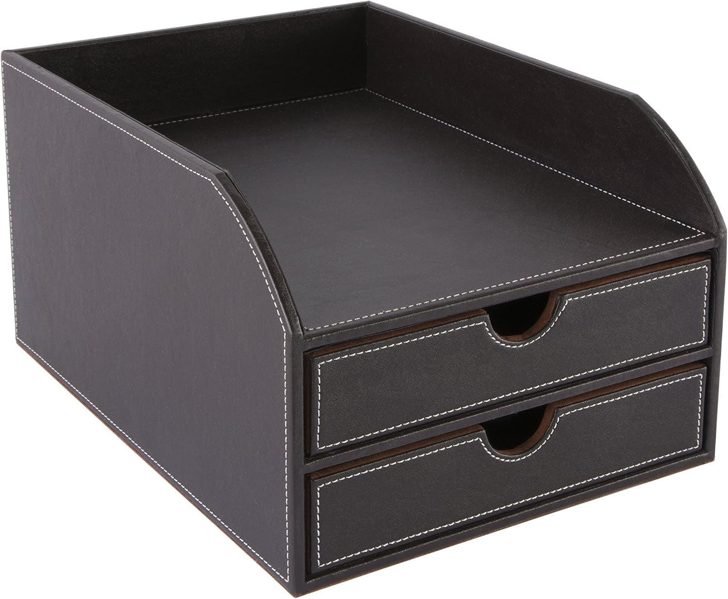 Faux Leather 2-Tier Desk Paper Sorter A4 Document File Organiser