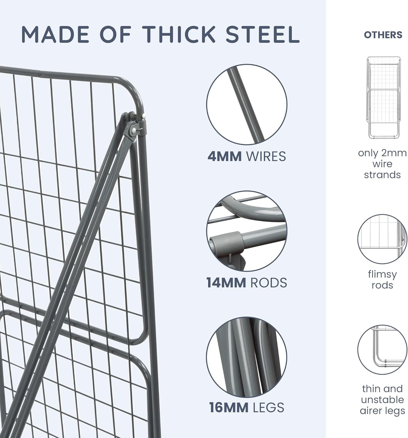 Heavy Duty Foldable Clothes Airer with Wings 22 Bars Indoor Outdoor Drying Rack