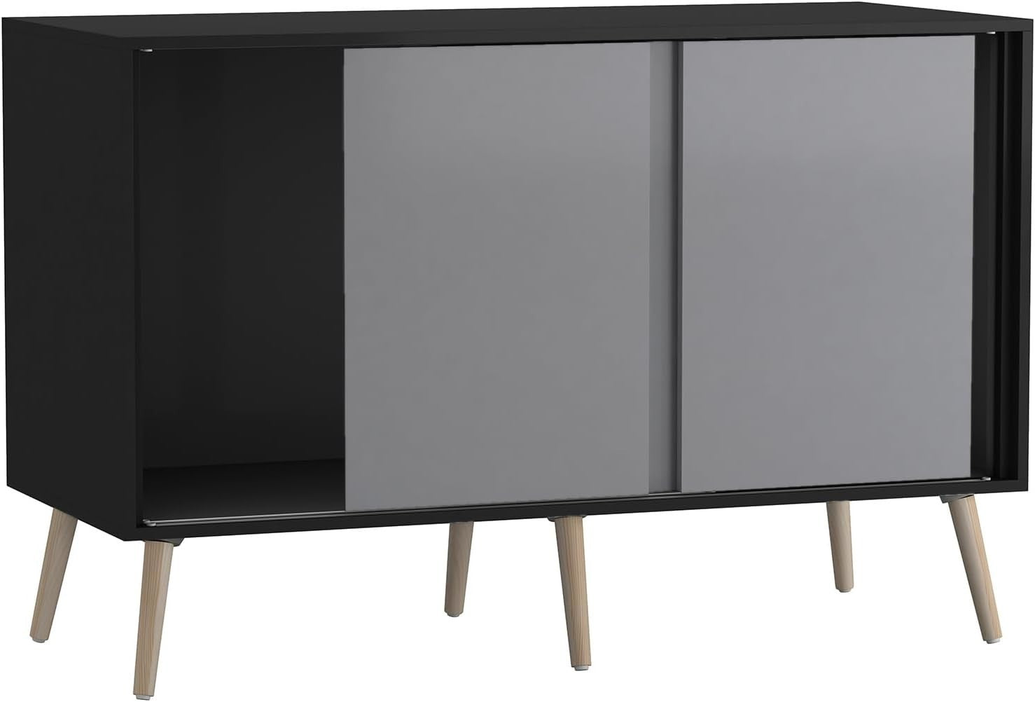 120cm Sliding Door Sideboard Cabinet with Pine Legs, Modern Storage Unit
