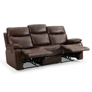 3 Seater Recliner Sofa Faux Leather Manual Brown | Padded Lumbar Support