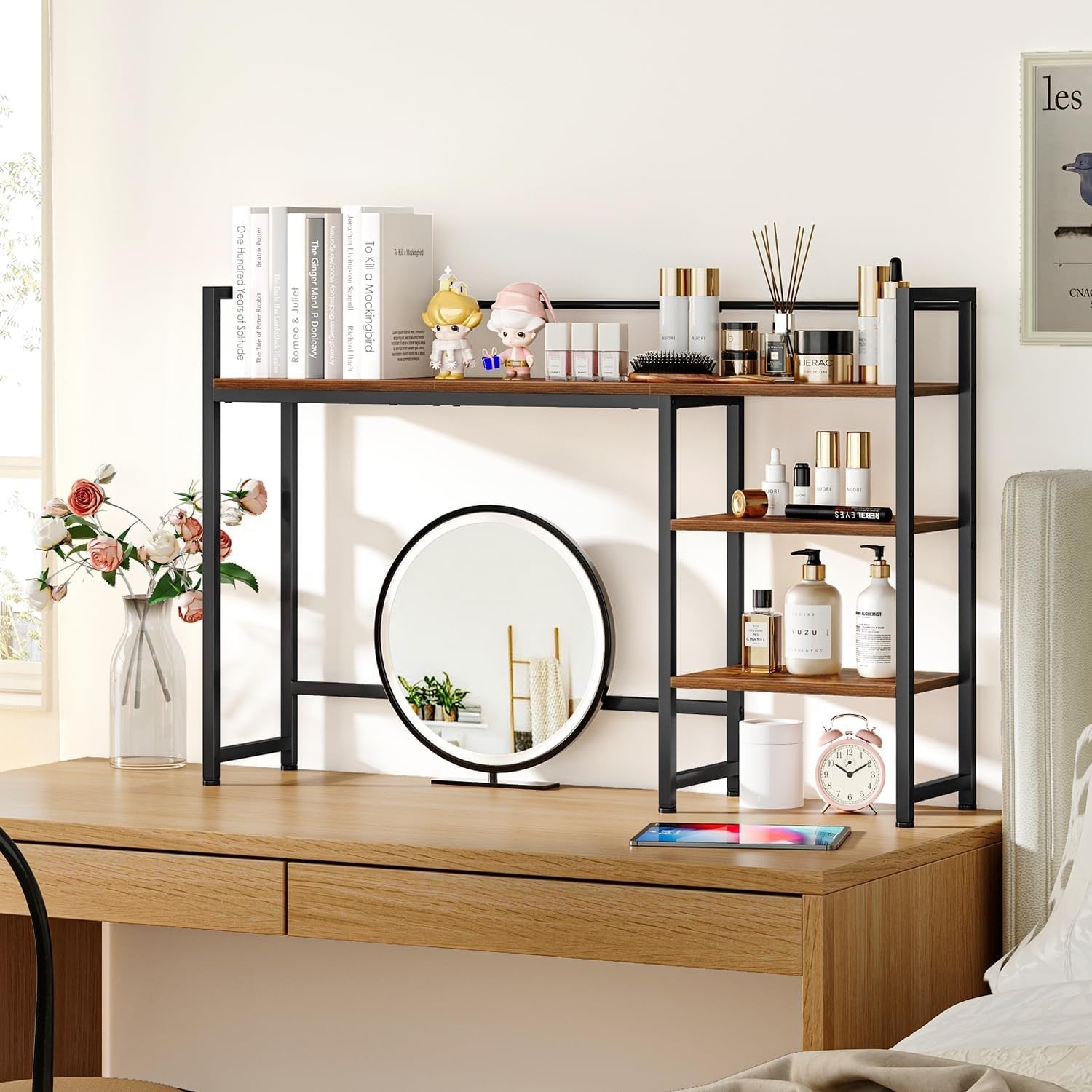 44.9" Desk Hutch Shelf Large Desktop Organizer 4-Tier Monitor Rack Wood Storage