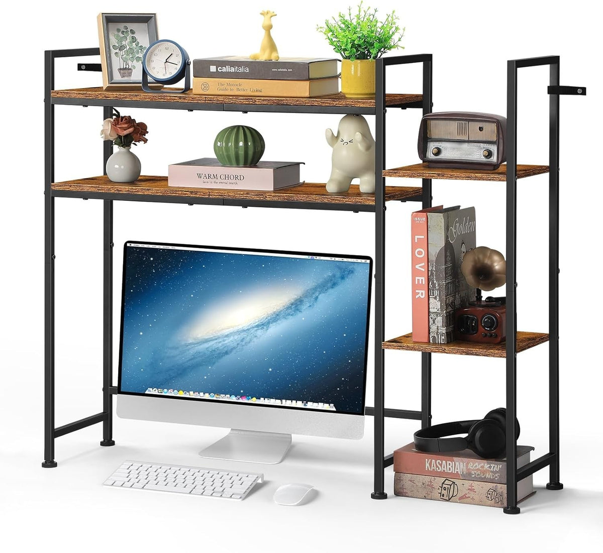 4-Tier Desktop Bookshelf Hutch | 95cm Desk Organizer Rack Over Monitor Storage