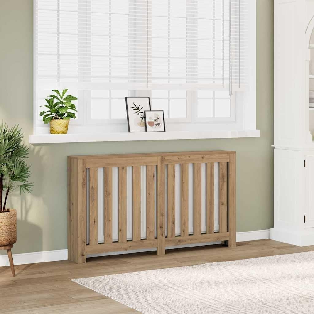 Oak Radiator Cover Shelf | Modern Slatted MDF Cabinet 149x20x82cm