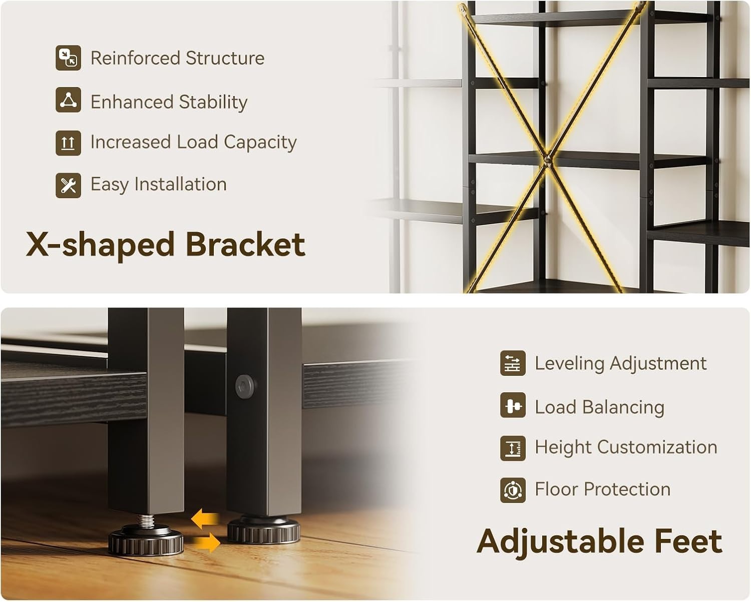 6 Tier Triple Bookshelf Industrial 14 Shelf Wide Bookcase Black