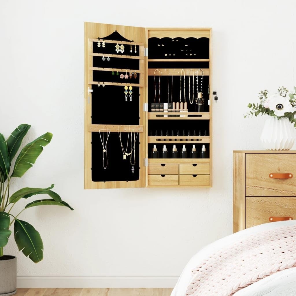 Wall Mounted Mirror Jewelry Cabinet Lockable Storage with Drawers 90cm