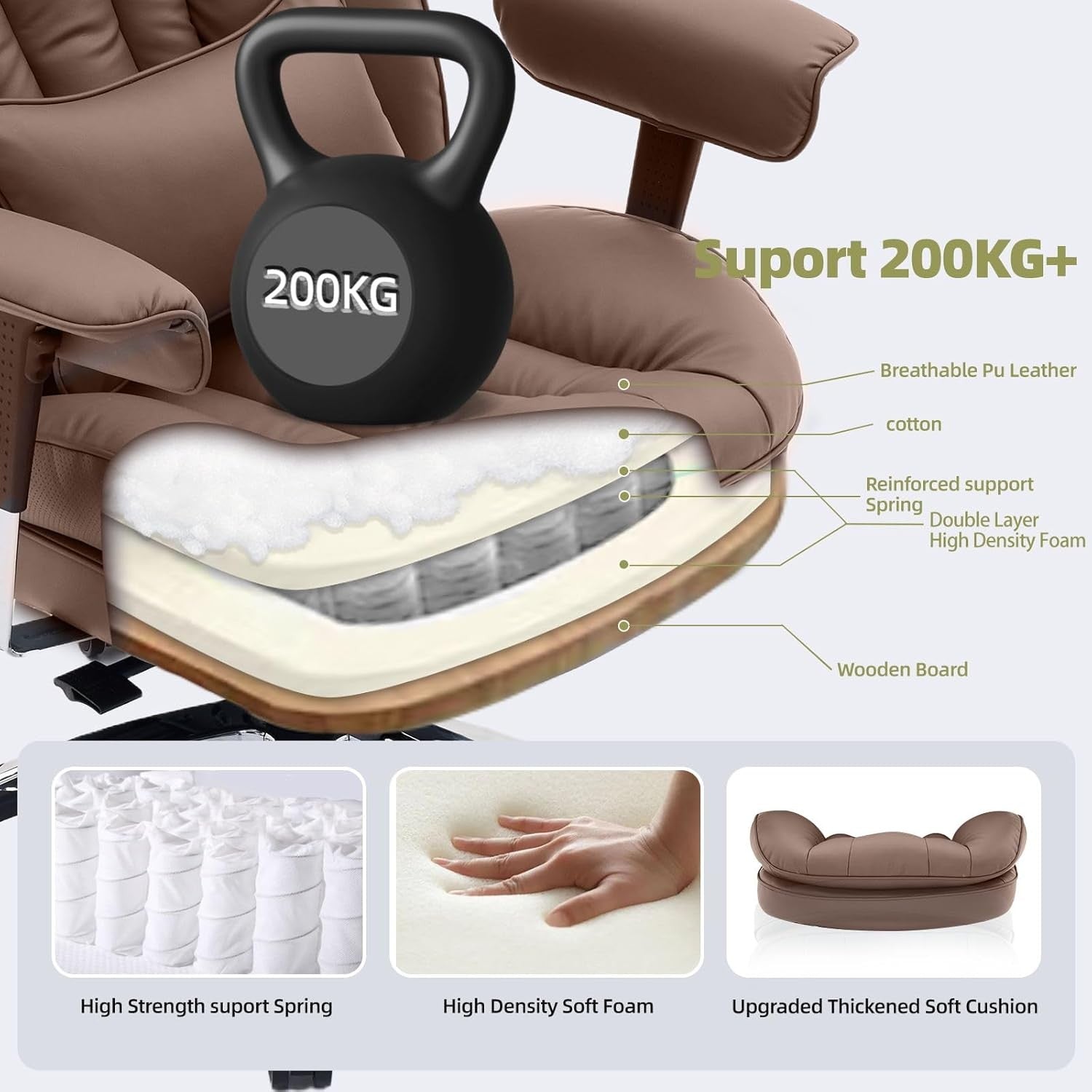 Executive Office Chair PU Leather Recliner 200kg Swivel w/ Footrest