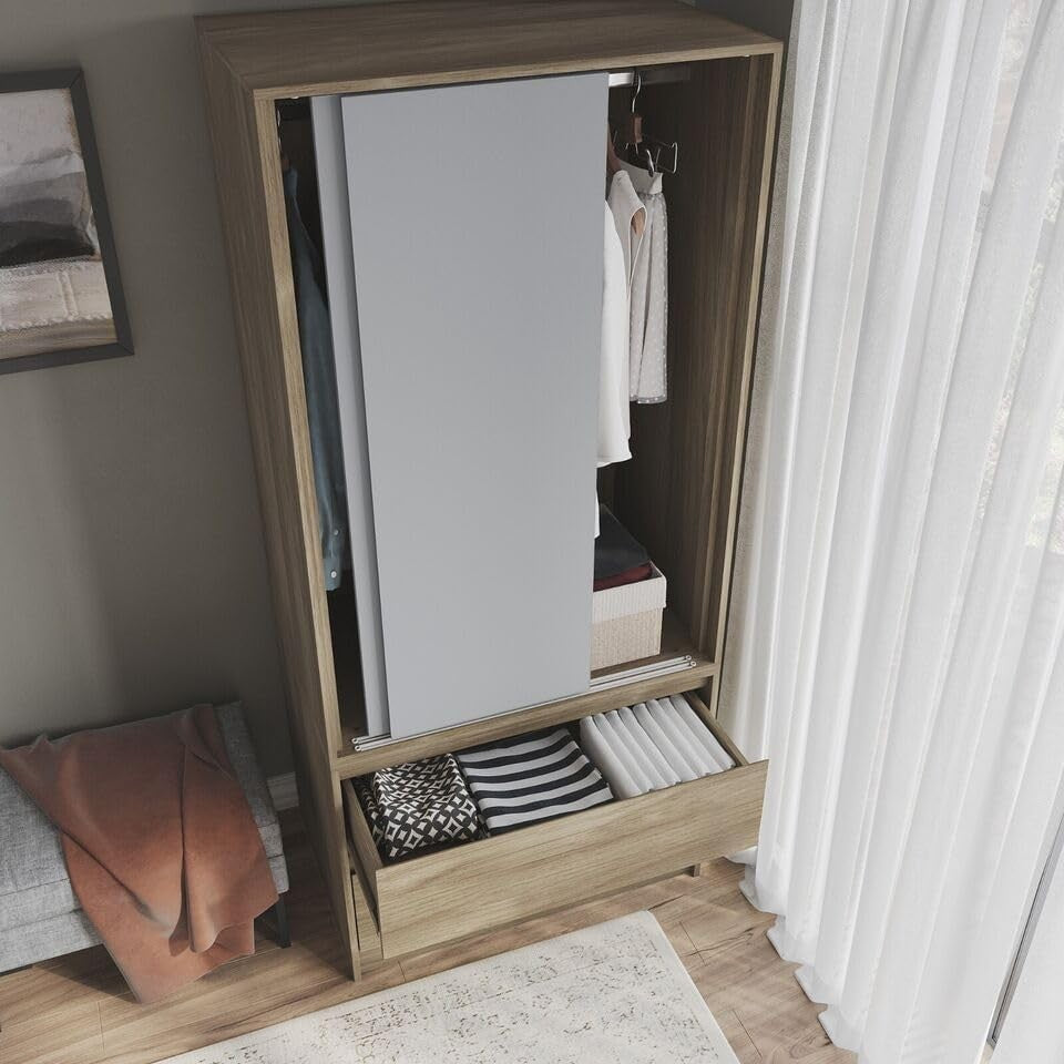 2-Door Sliding Wardrobe with Drawers & Hanging Rail | Modern Bedroom Storage