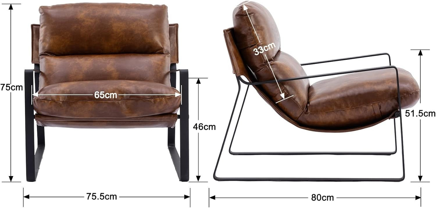 Modern PU Leather Armchair Tub Chair Metal Frame Lounge Reading Seat