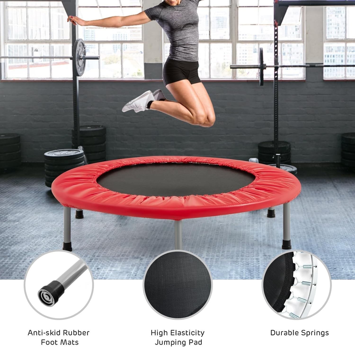 38'' Mini Trampoline Foldable Fitness Rebounder Indoor Outdoor Red