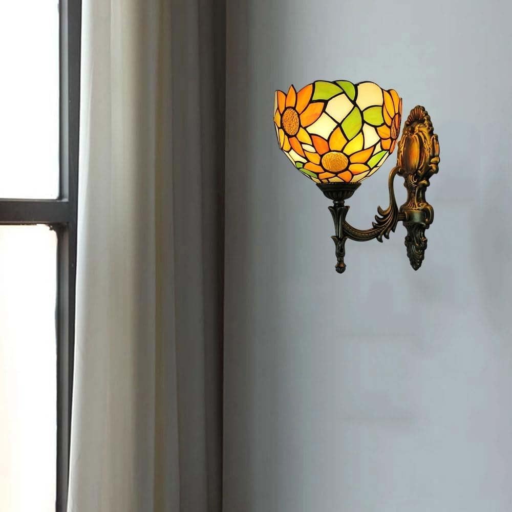 Stained Glass Wall Light Vintage Indoor Lamp for Bedroom Hallway 28cm