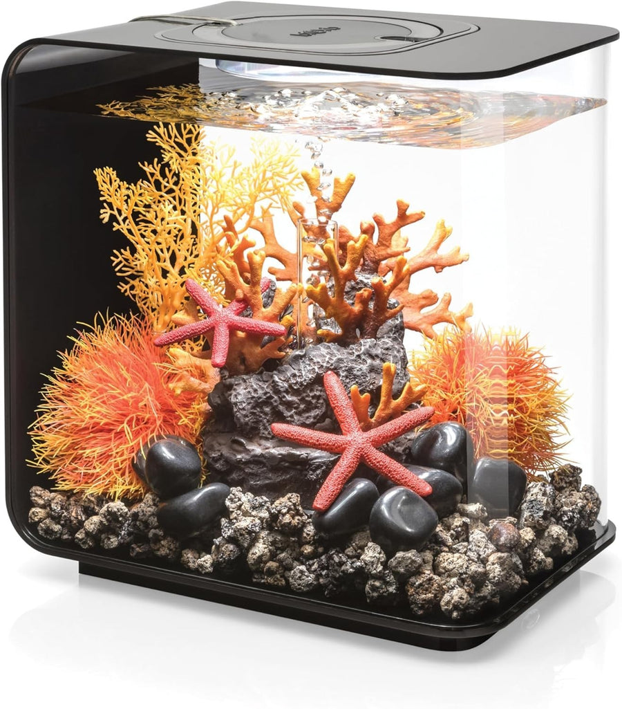 15L Compact Acrylic Aquarium with LED Light - Black, Desk-Friendly