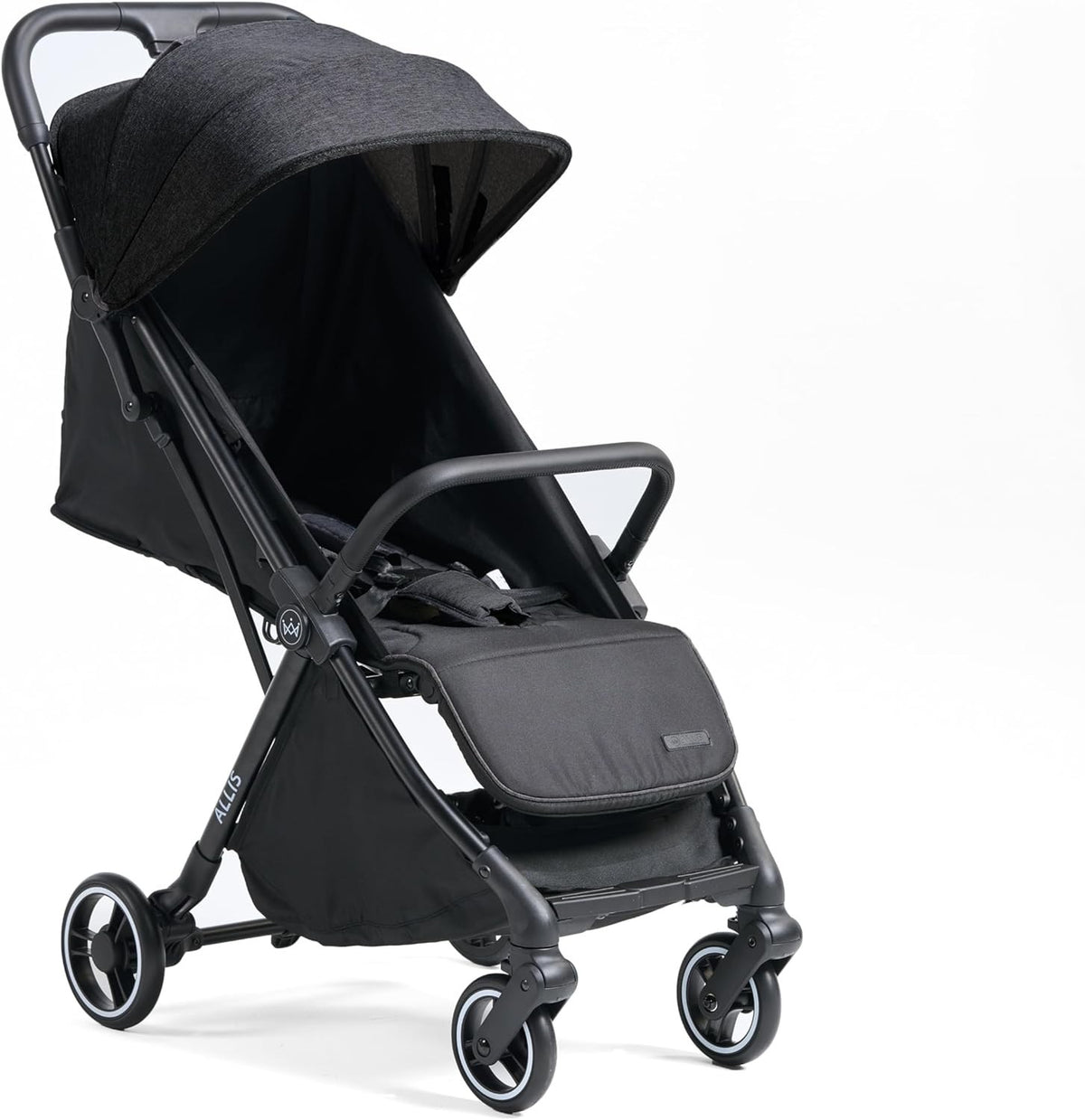 Auto-Fold Baby Stroller Black Lightweight Lie-Flat Seat UPF50+ Canopy 360 Wheels
