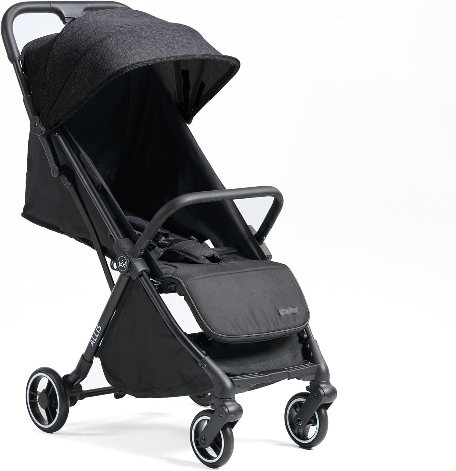 Auto-Fold Baby Stroller Black Lightweight Lie-Flat Seat UPF50+ Canopy 360 Wheels