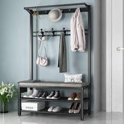 Industrial Coat Rack with Shoe Storage & Bench Heavy Duty Hall Tree 100cm