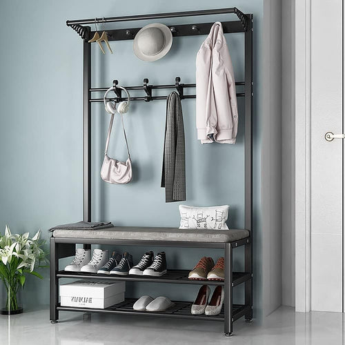 Industrial Coat Rack with Shoe Storage & Bench Heavy Duty Hall Tree 100cm