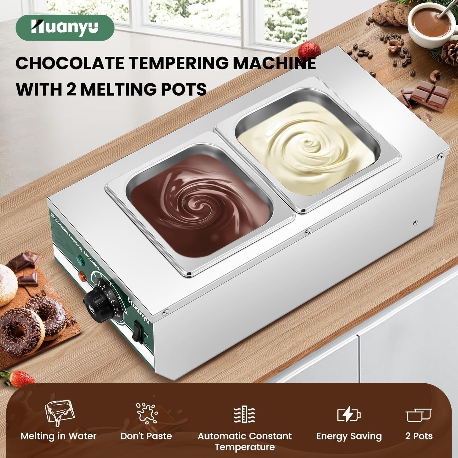 600W Commercial Chocolate Tempering Machine 2 Pot 1.6L Melter