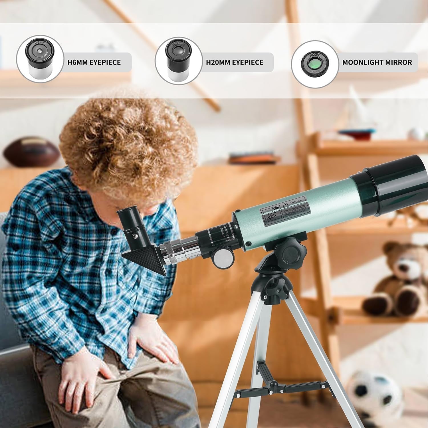50mm Refractor Telescope 360mm for Kids & Beginners with Tripod, Blue