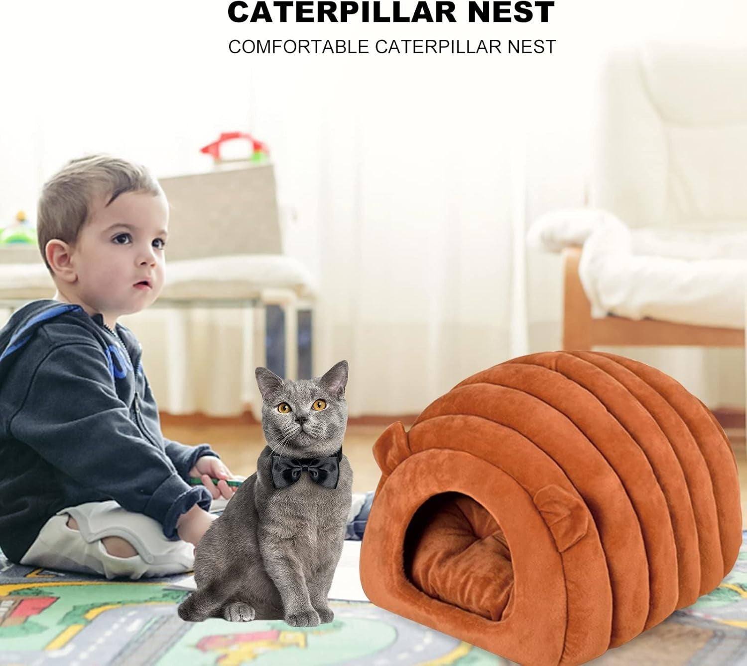 Cat Cave Bed 2 in 1 Semi Closed Pet House Soft Sleeping Bag Anti Slip
