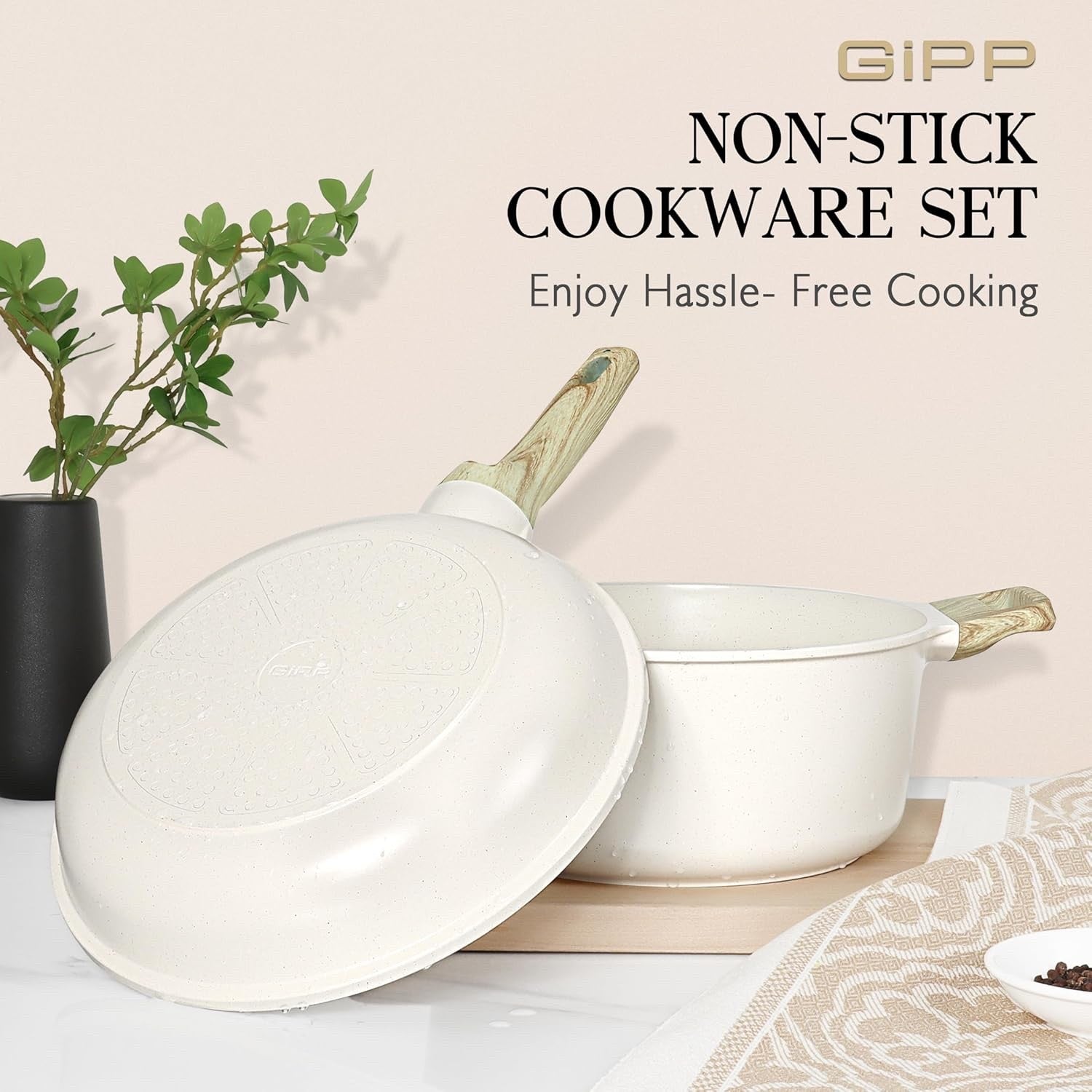 18Pcs Ceramic Non Stick Cookware Set PFAS-Free Induction Pots & Pans with Lids