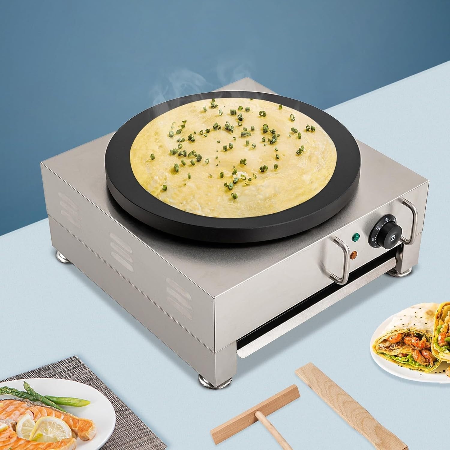 8cm Electric Crepe Maker Non-Stick Hotplate with Thermostat Control
