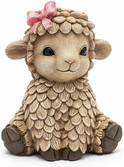 Cute Rustic Lamb Ornament with Pink Bow | Farmhouse Resin Sheep Figurine Gift
