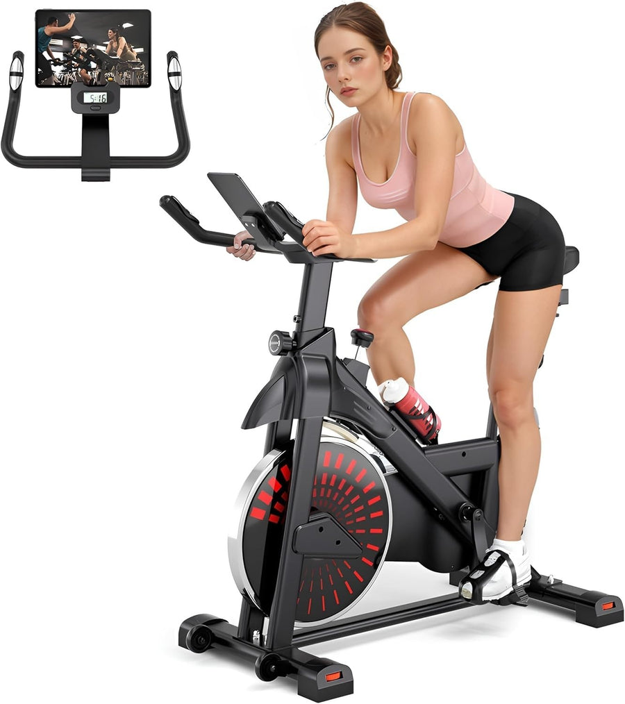 Quiet Heavy-Duty Indoor Exercise Bike w/ LCD Display, Adjustable Seat & Holder