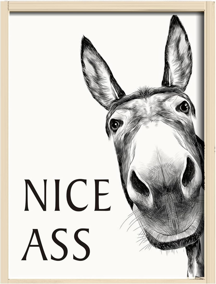 Funny Donkey Canvas Wall Art 12x16 in Black White Animal Quote Decor