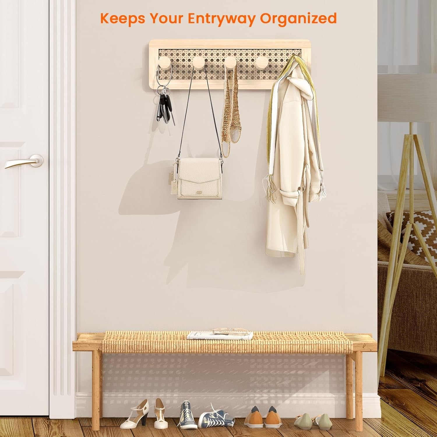 Boho Wooden Wall Hooks Natural Wood Peg Rack for Coats Hats Bags Entryway