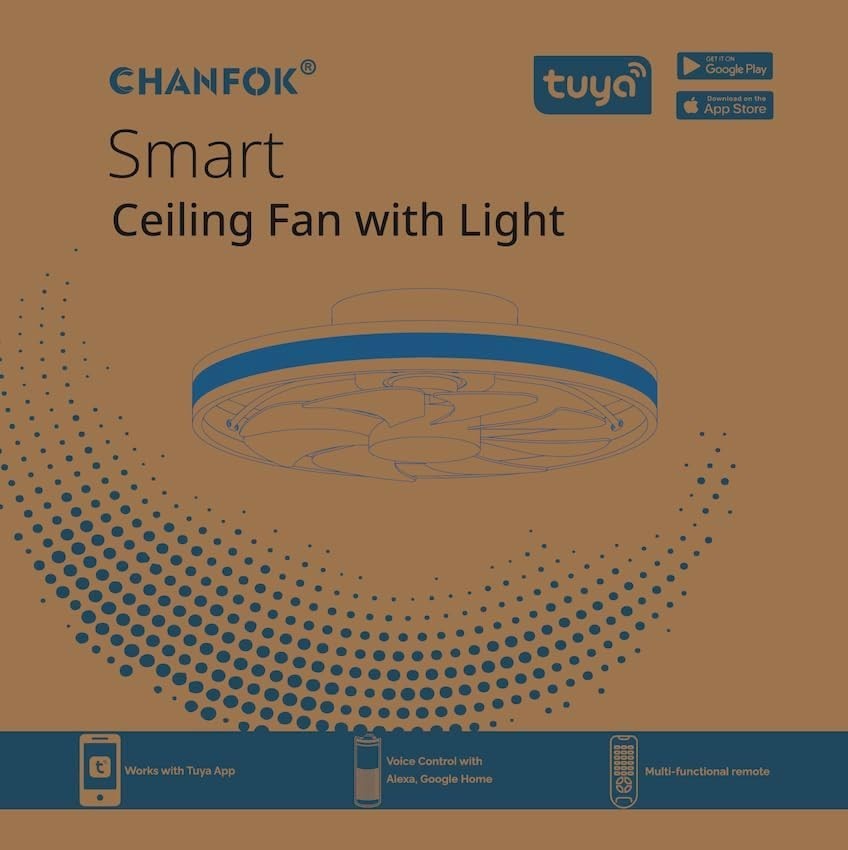 20" Smart Ceiling Fan Light, Alexa/Google, 6 Speeds, APP, Remote, Black