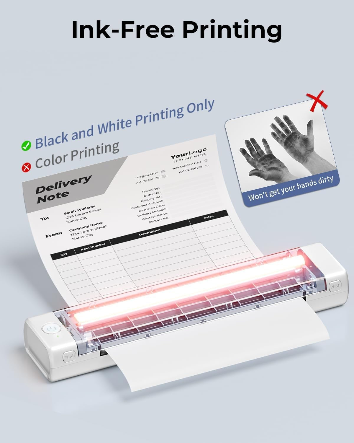 A4 Portable Thermal Printer Bluetooth Wireless Inkless White