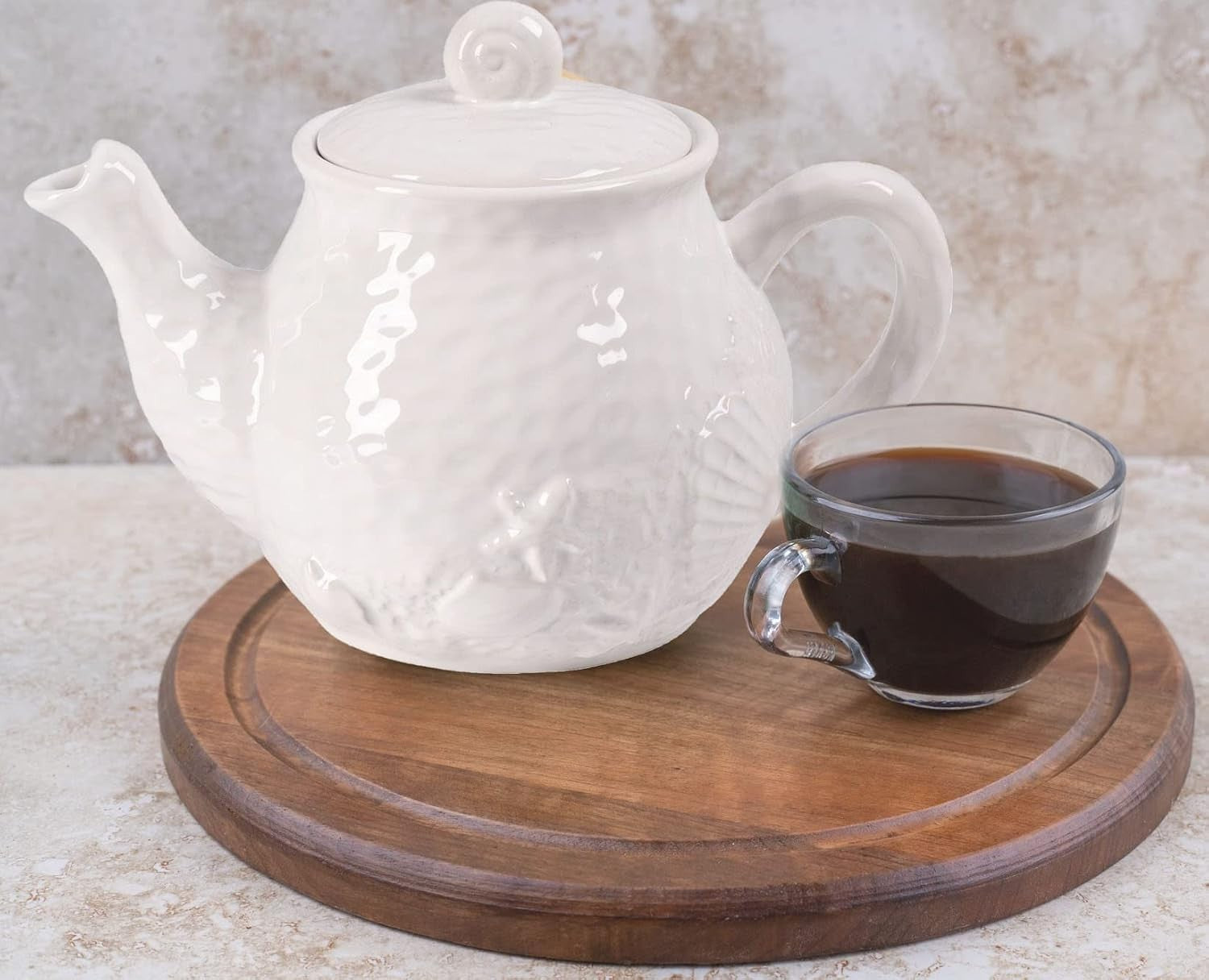 Vintage Porcelain Teapot 37oz Coastal Design Tea Pot European Style