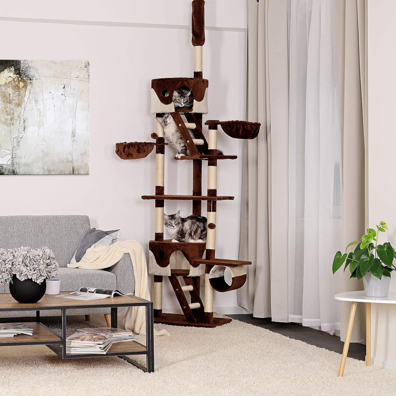 Floor to Ceiling Cat Tree 240–260cm Adjustable Scratching Tower Activity Centre