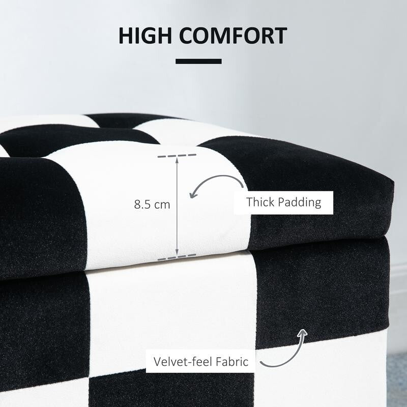 Black White Velvet Storage Ottoman Seat Box Toy Chest Bench w/ Lid & Legs