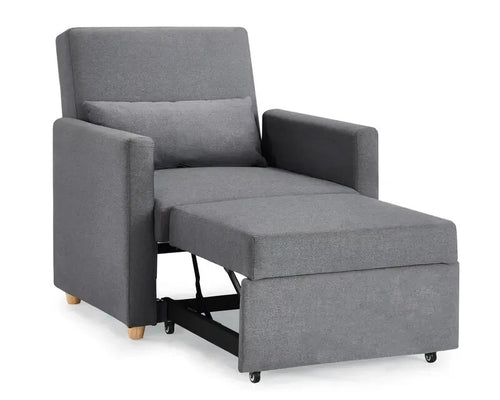 Grey Fabric Single Chair Sofa Bed Armchair Recliner Pull Out Sleeper UK