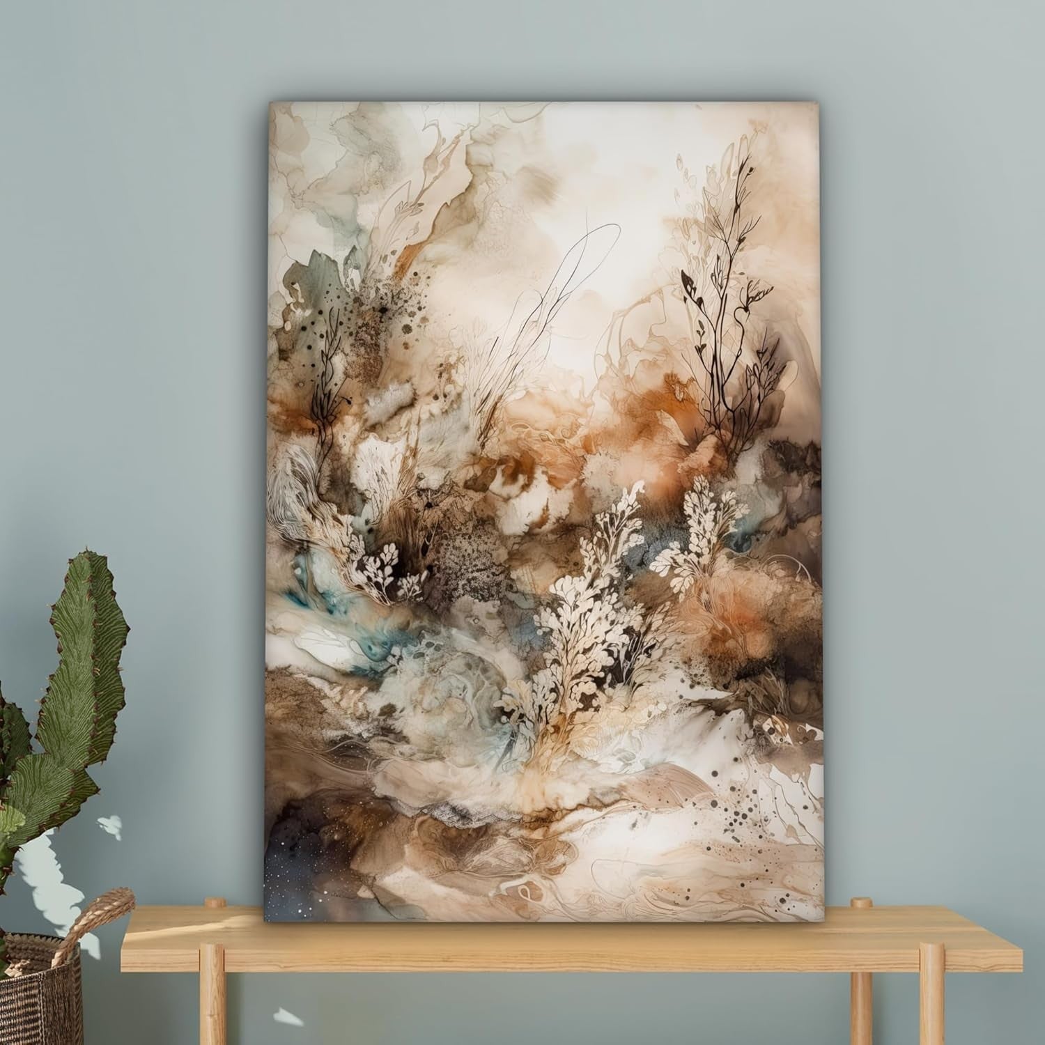 Abstract Floral Canvas Wall Art 40x60cm Beige Modern Framed Print