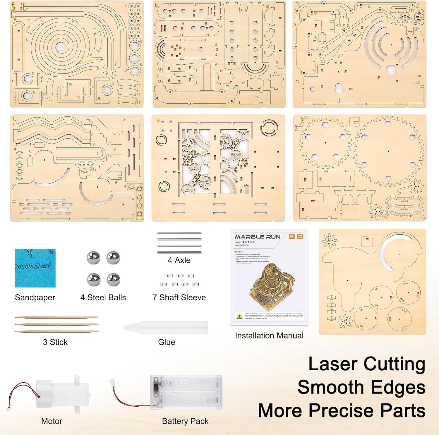 3D Wooden Marble Run Puzzle Kit for Adults & Teens – Spiral Track DIY Toy
