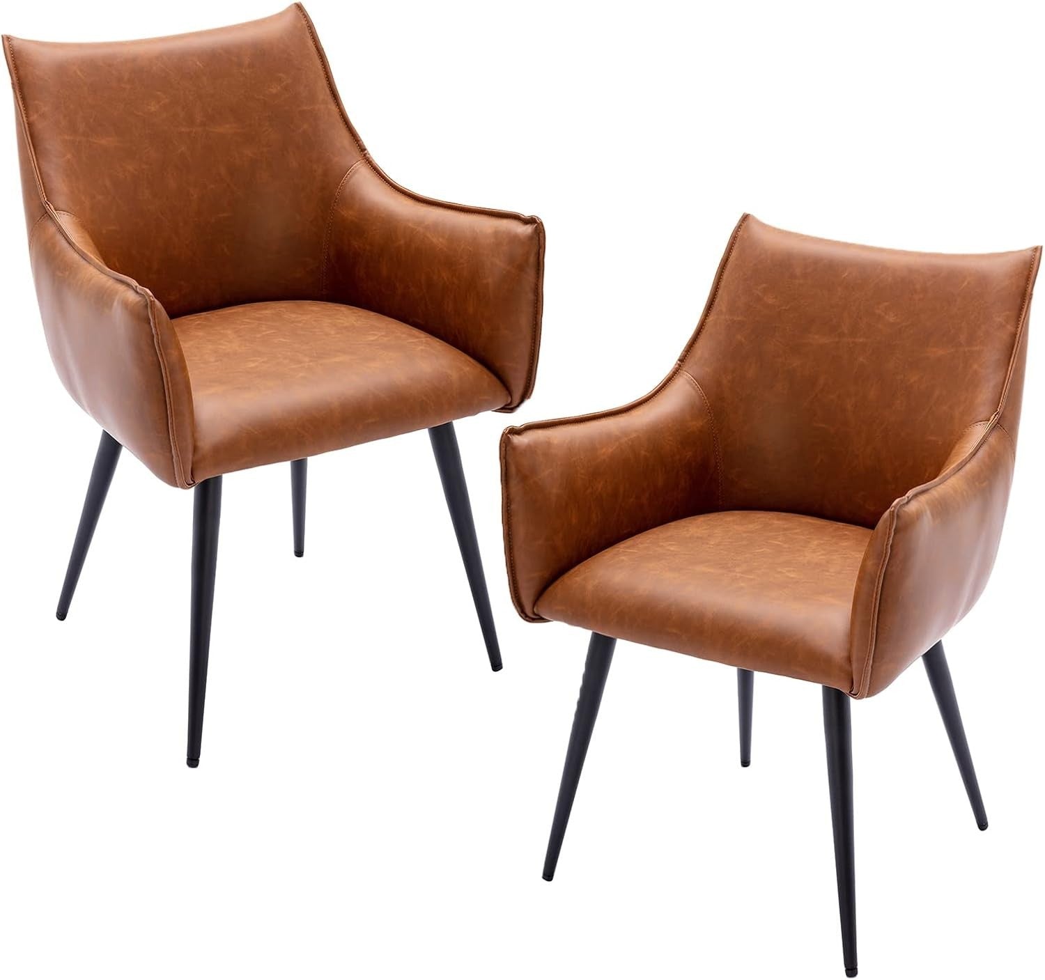 Set of 2 PU Leather Armchairs Retro Dining Lounge Tub Chairs Metal Legs