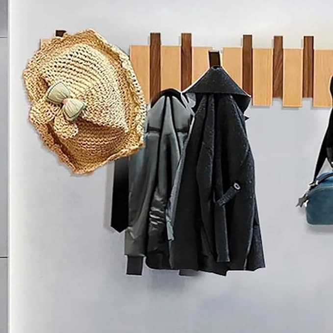 Wooden Wall Mounted Coat Rack | Piano Style Foldable Hooks Entryway Organizer