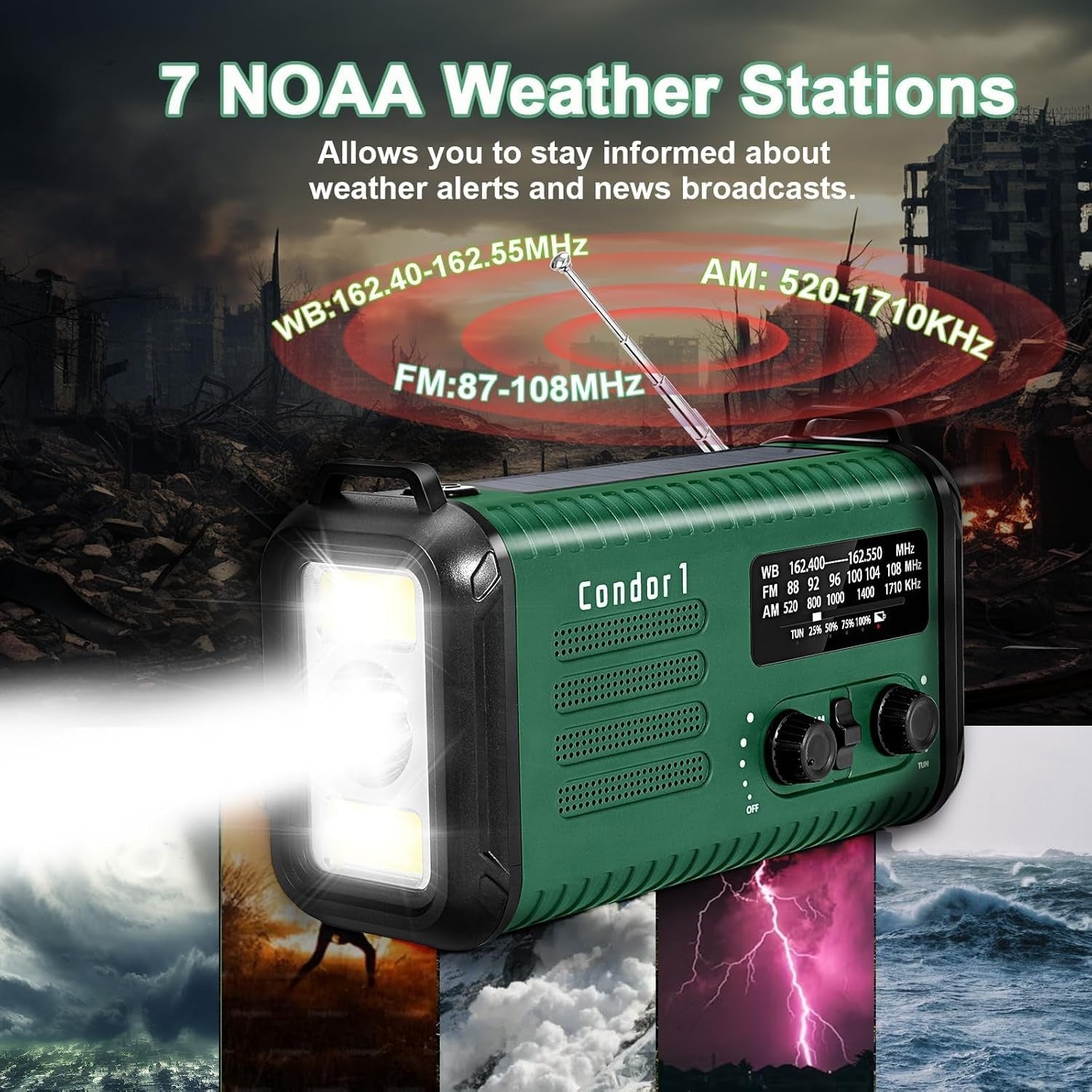 Emergency Solar Hand Crank Radio 20000mAh AM/FM/NOAA Army Green