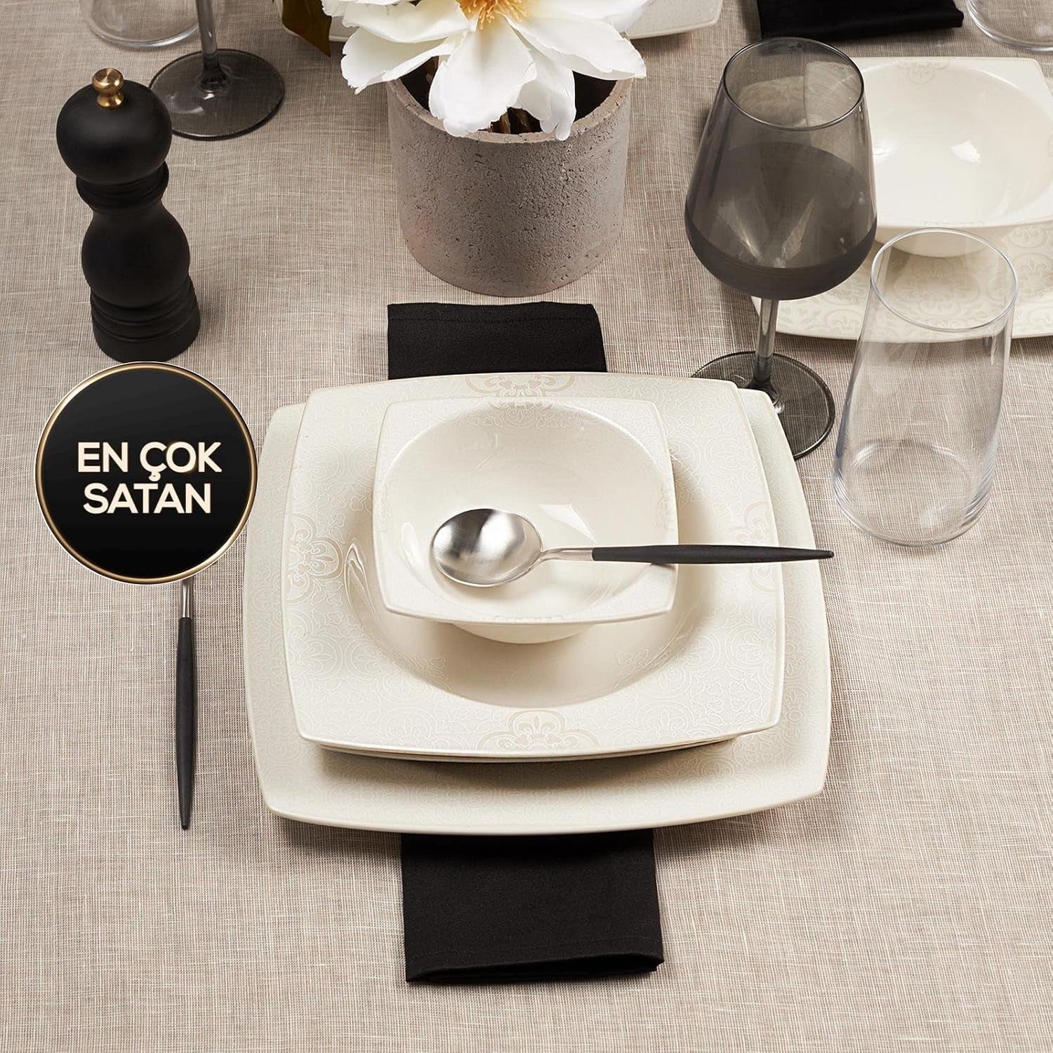 24pc White Porcelain Dinner Set Square Plates Bowls Elegant Tableware
