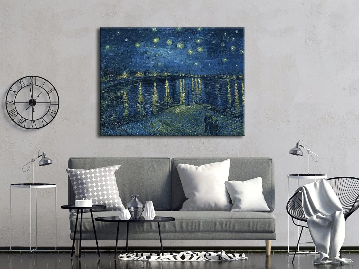 Starry Night Over The Rhone Canvas Wall Art Framed Van Gogh Print