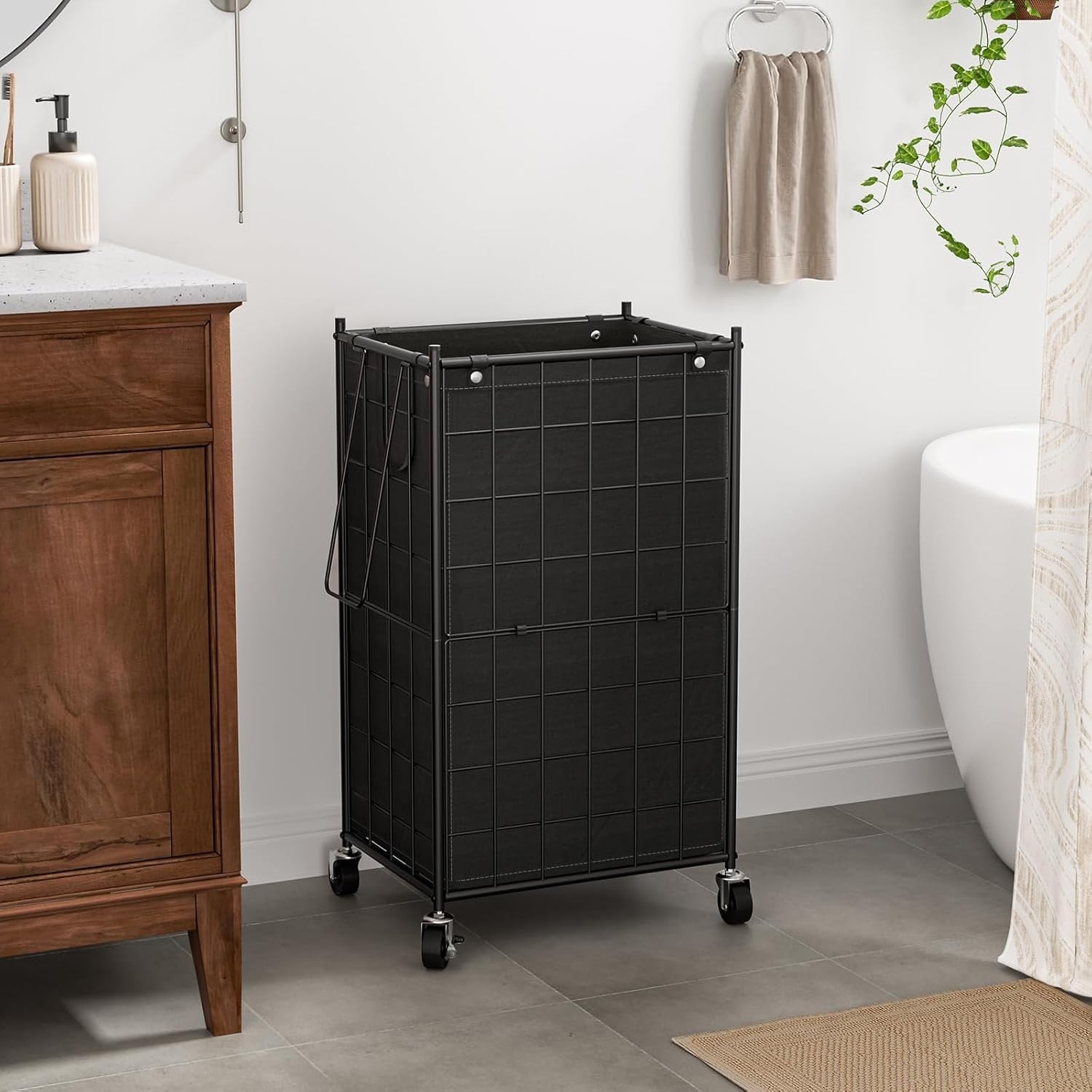 100L Rolling Laundry Hamper on Wheels with Removable Bag Metal Frame Black
