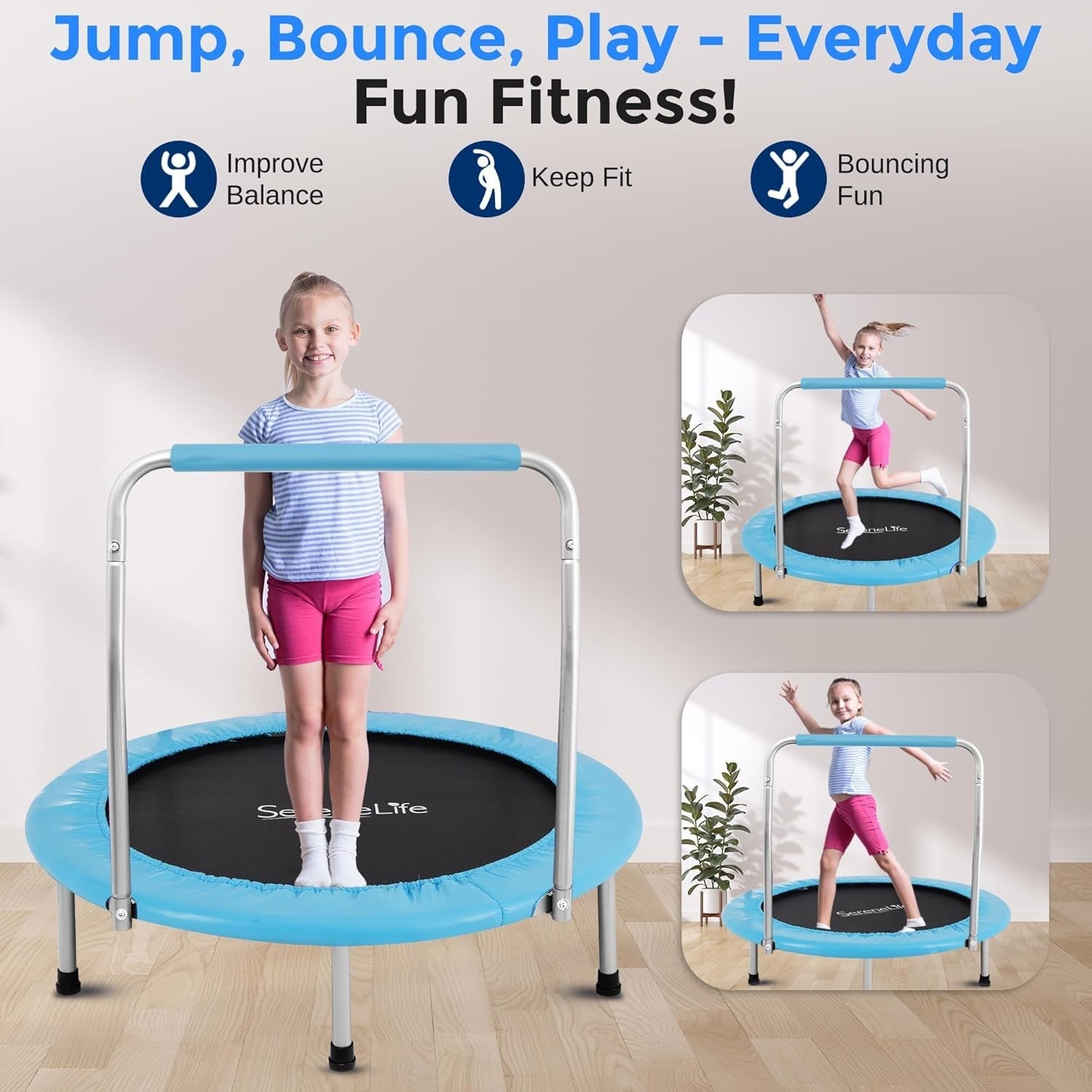 36” Foldable Mini Trampoline Indoor Outdoor Rebounder Foam Handle