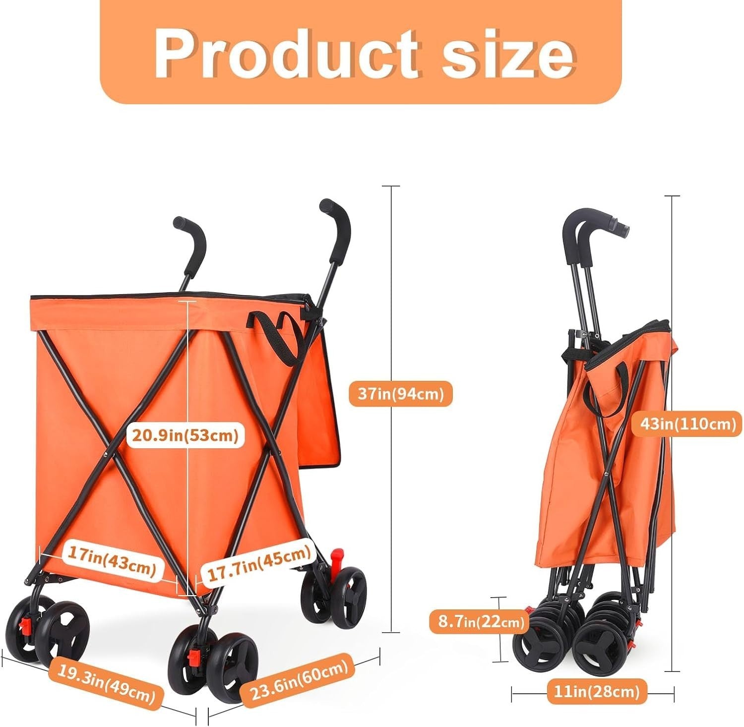 Folding 4 Wheel Shopping Trolley Heavy Duty Steel Cart 120lb