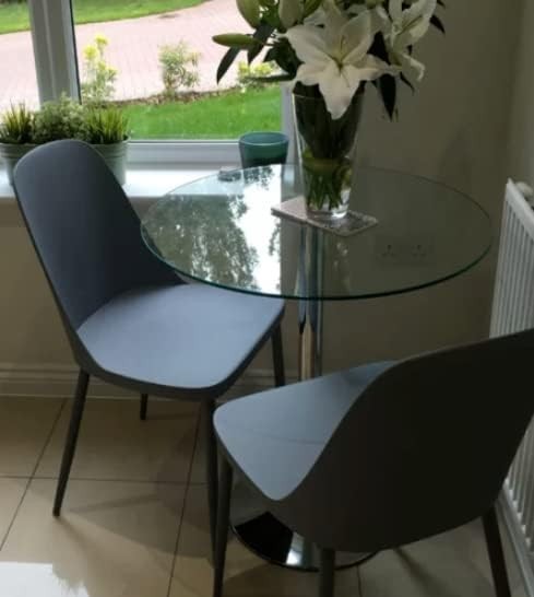 70cm Round Glass Dining Table with Metal Pedestal Base Compact Bistro Table